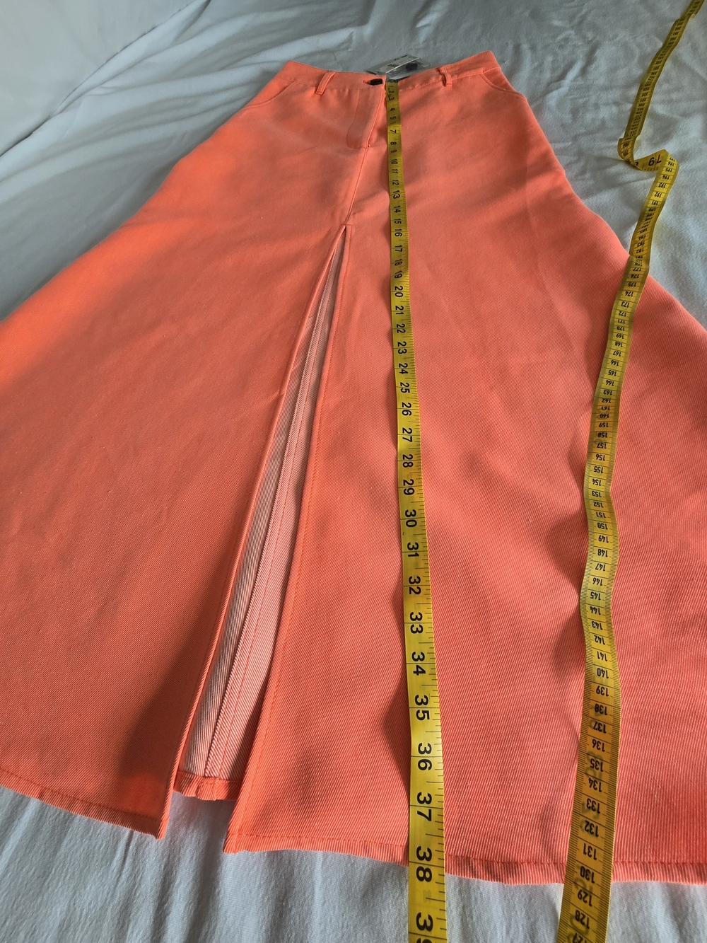 NWT Essentiel Antwerp Coral Orange Flared Midi Skirt Front Slit A-Line Size 4 - Picture 7 of 8